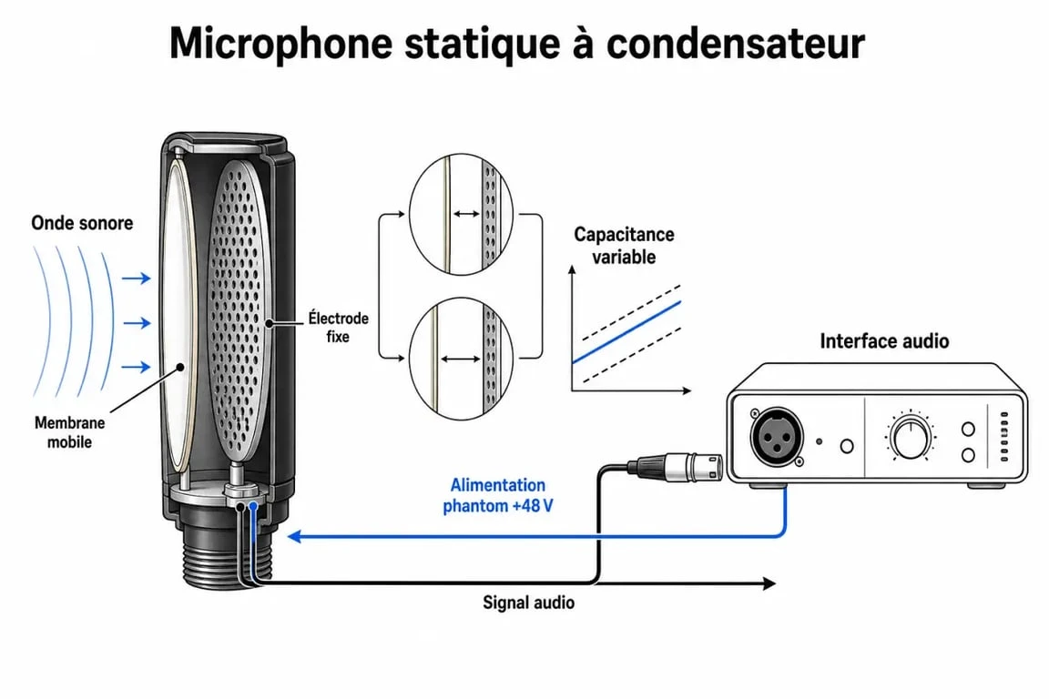 Fonctionnement des microphones statiques avec alimentation phantom +48 V