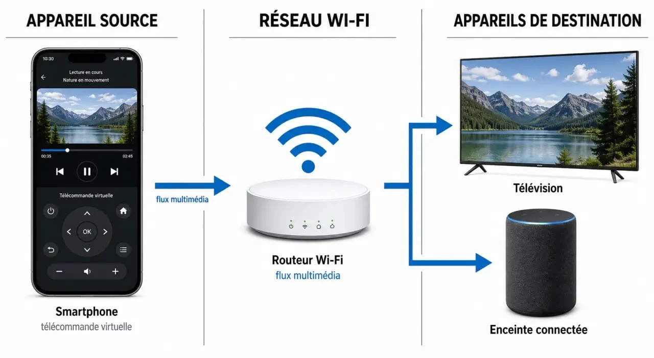 Schéma pour comprendre que veut dire caster depuis un smartphone vers une télévision