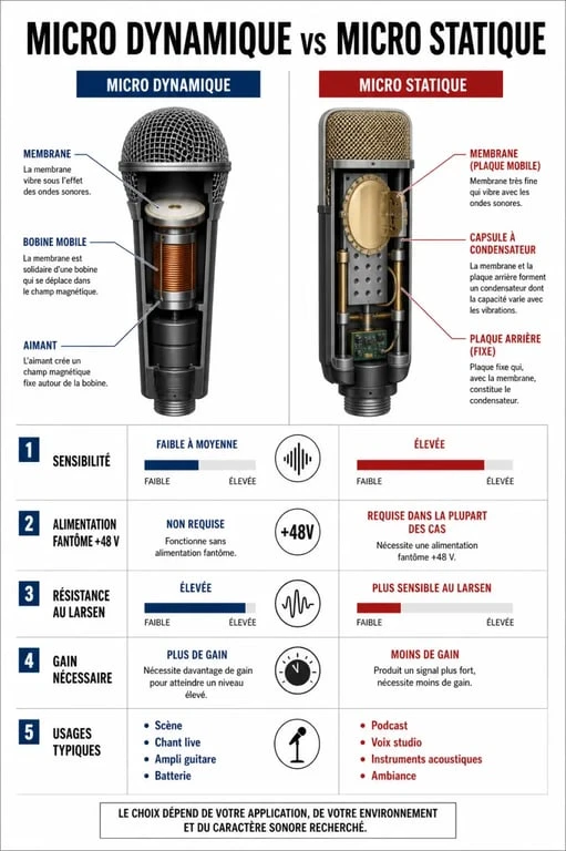 Micro dynamique comparé au micro statique dans une infographie technique