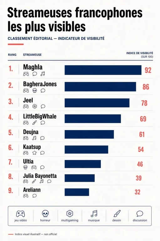 Top streameuse fr : classement éditorial des principales streameuses françaises et francophones avec leurs formats de live