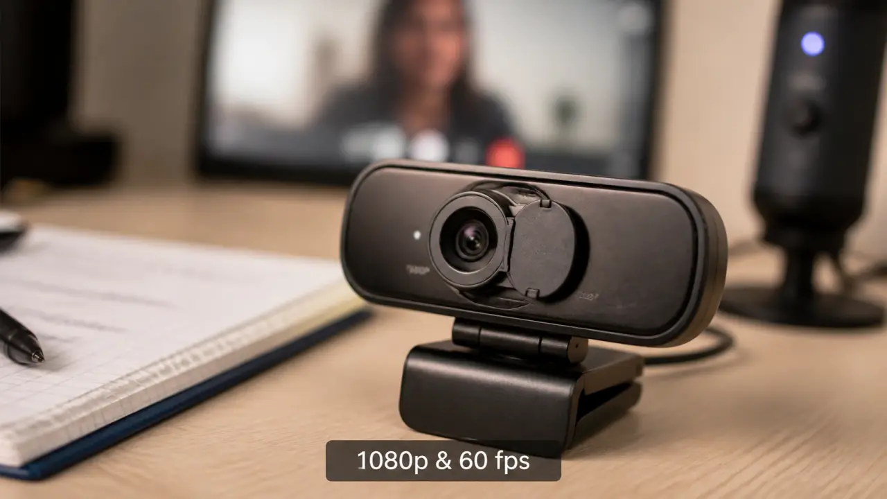 Meilleur webcam : 1080p 60 fps ou 4K, webcam USB en gros plan sur bureau