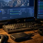 Streamers : bureau de streaming avec OBS, micro et manette