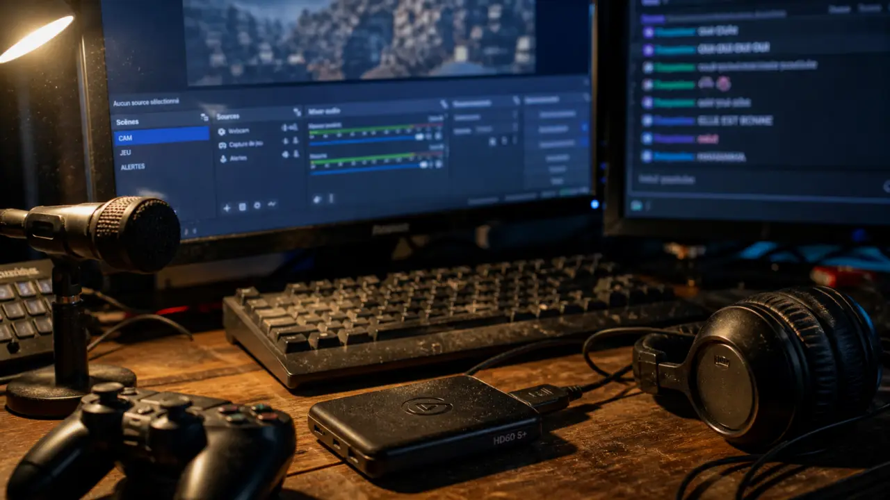Streamers : bureau de streaming avec OBS, micro et manette