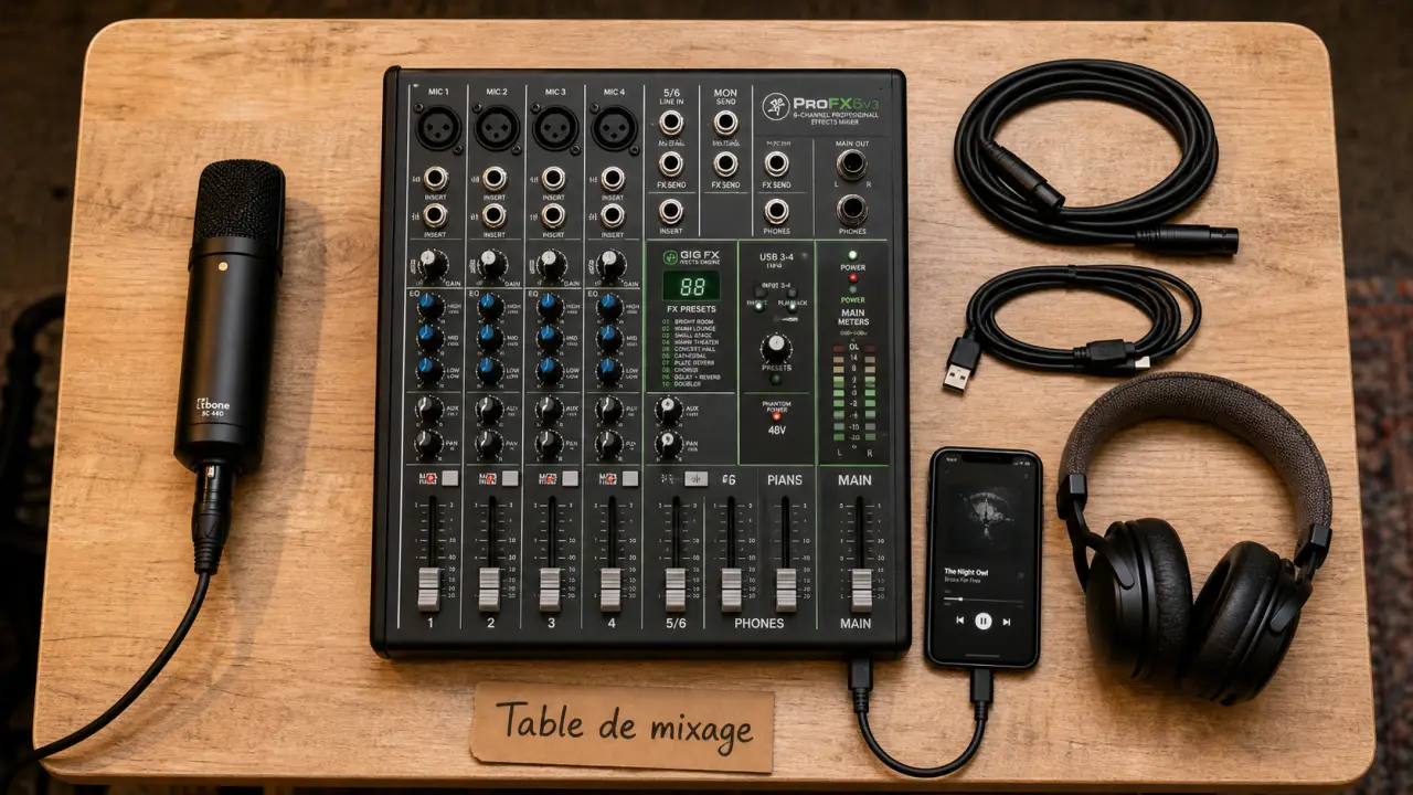 Table de mixage pas cher 4 à 10 canaux, vue de dessus