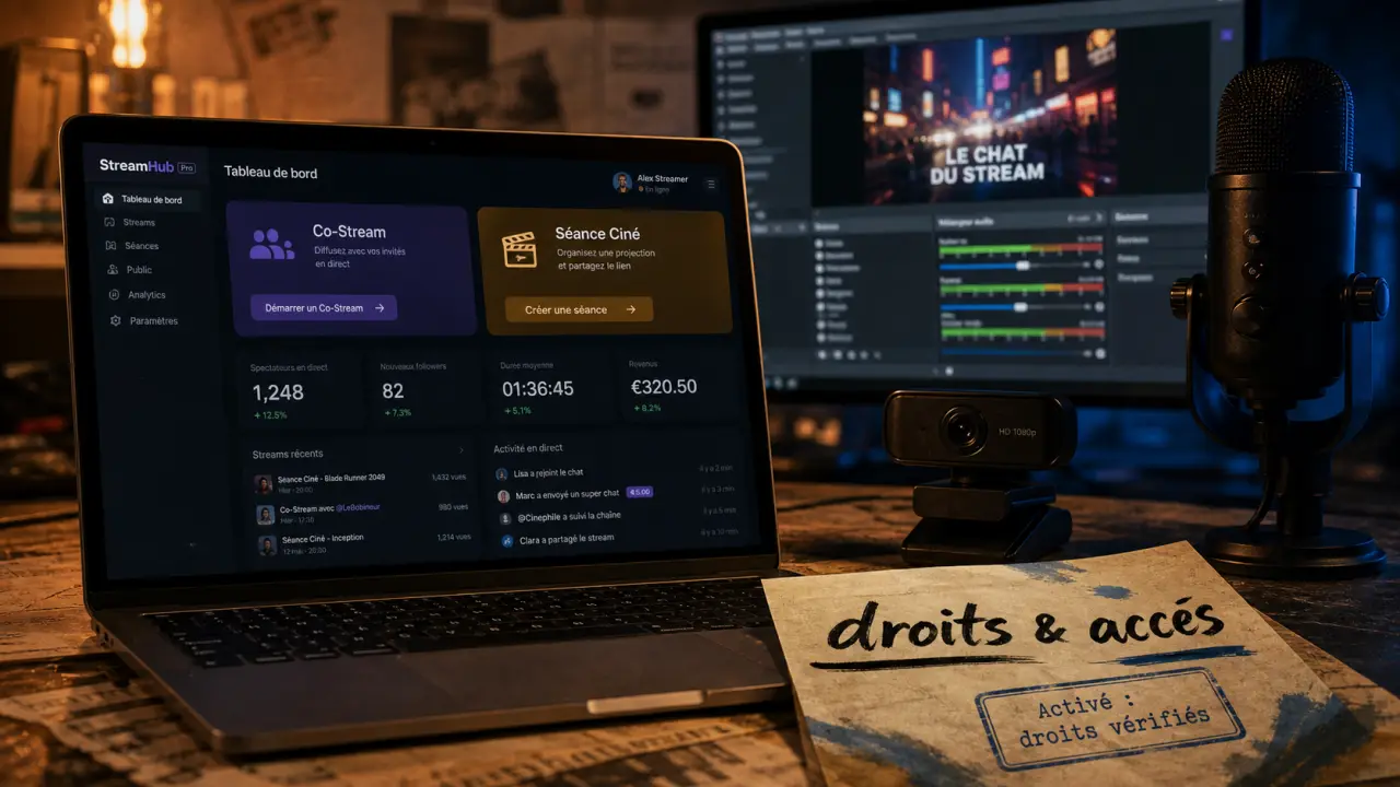 Activé série de streaming twitch pour Séance Ciné, co-stream et réglages Twitch