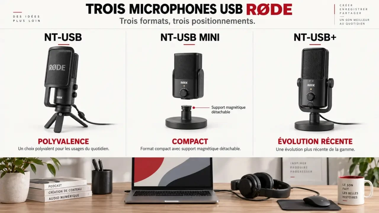 Infographie comparative des microphones NT USB, NT-USB Mini et NT-USB+