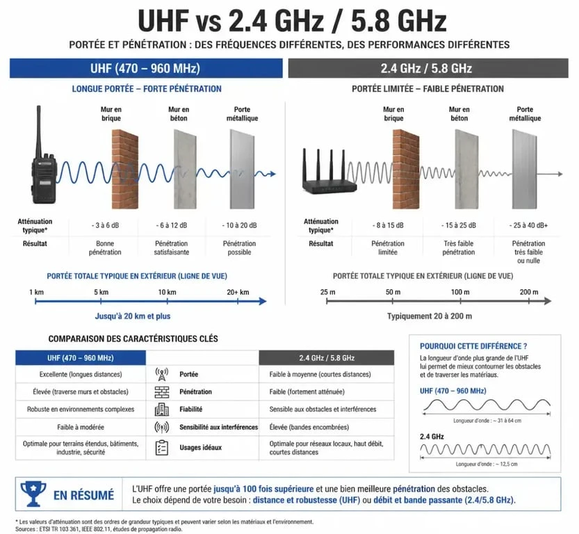Comparaison des bandes de fréquences pour microphone HF