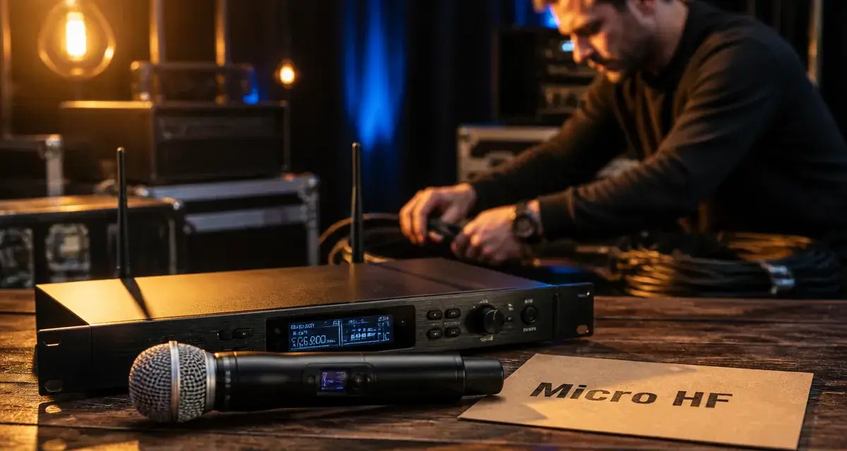 Microphone hf sans fil et récepteur rack 1U, antennes visibles